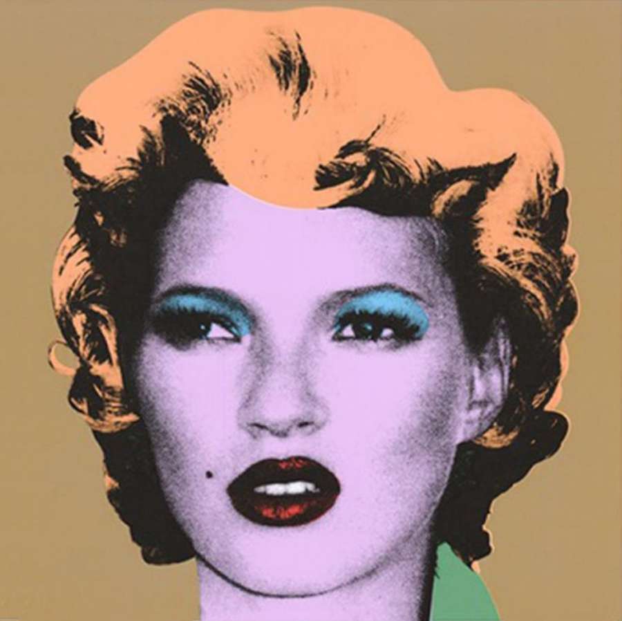 A colourful print of Kate Moss in the style of Andy Warhol